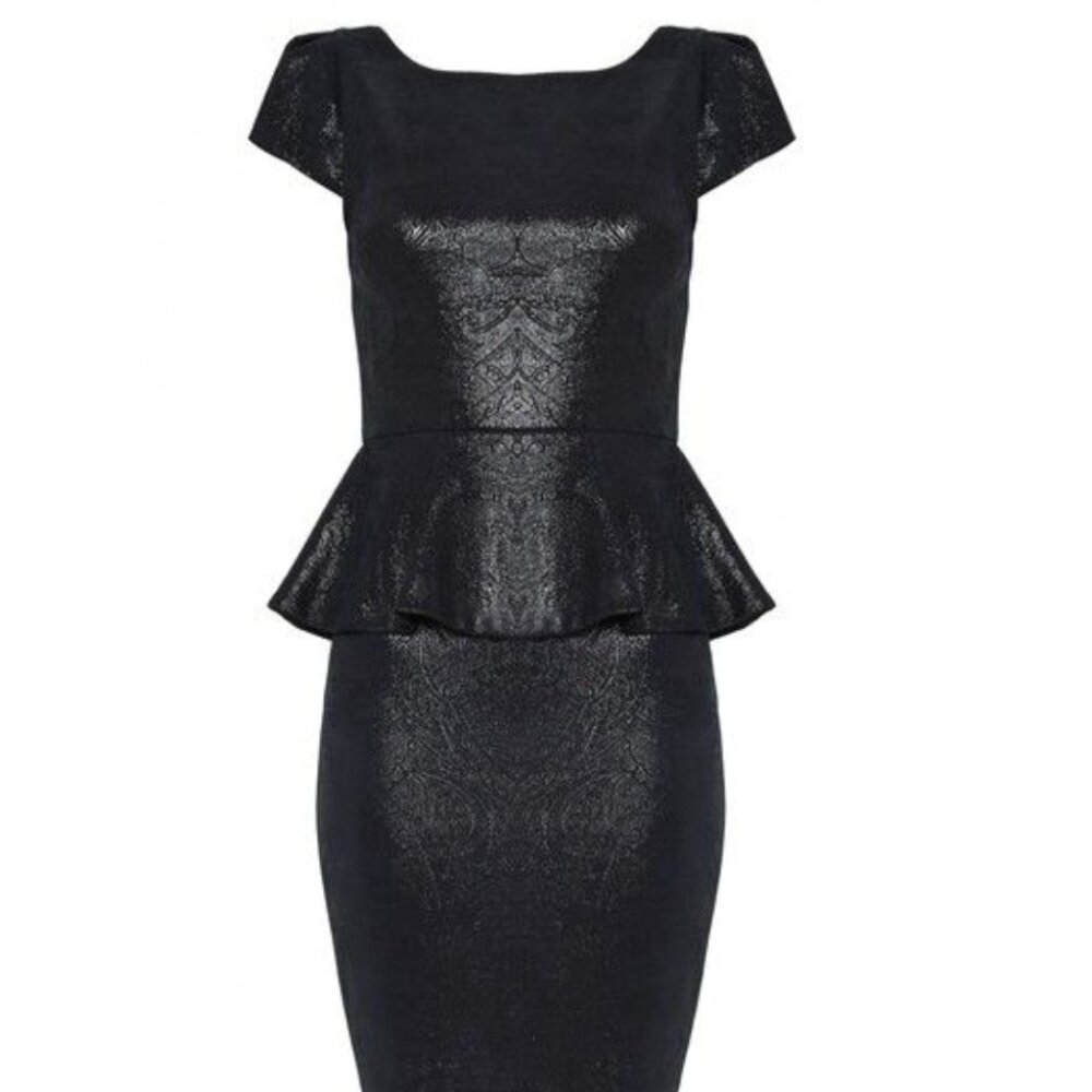 Alice + Olivia Cheyenne Peplum Dress Etched Lambskin Leather